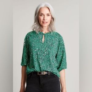 JOULES Green Cecily Shirred Shoulder Blouse